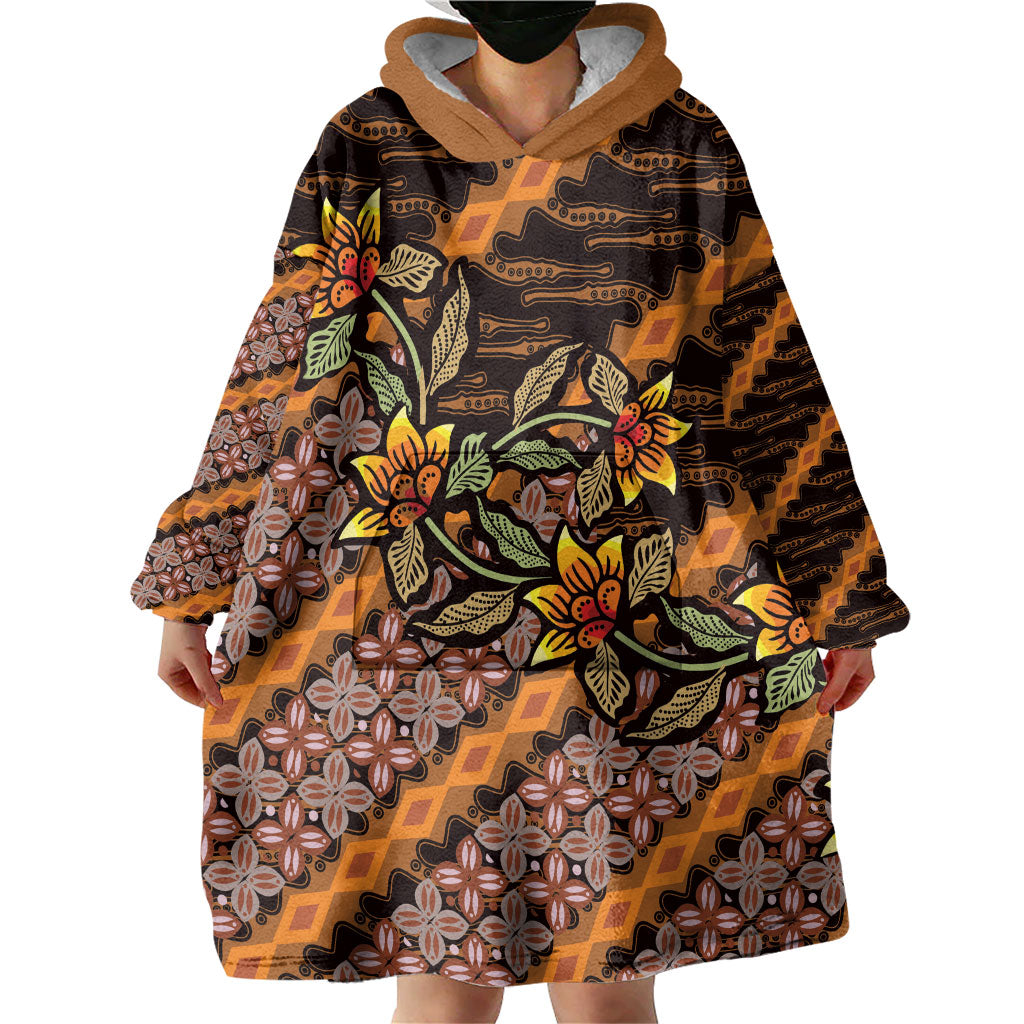 Indonesian Batik Motifs Pattern Floral Art Orange Wearable Blanket Hoodie