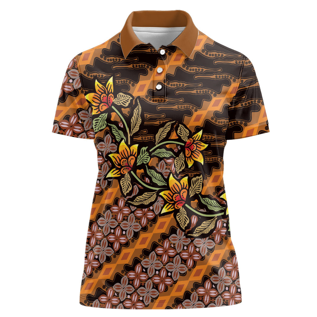 Indonesian Batik Motifs Pattern Floral Art Orange Women Polo Shirt