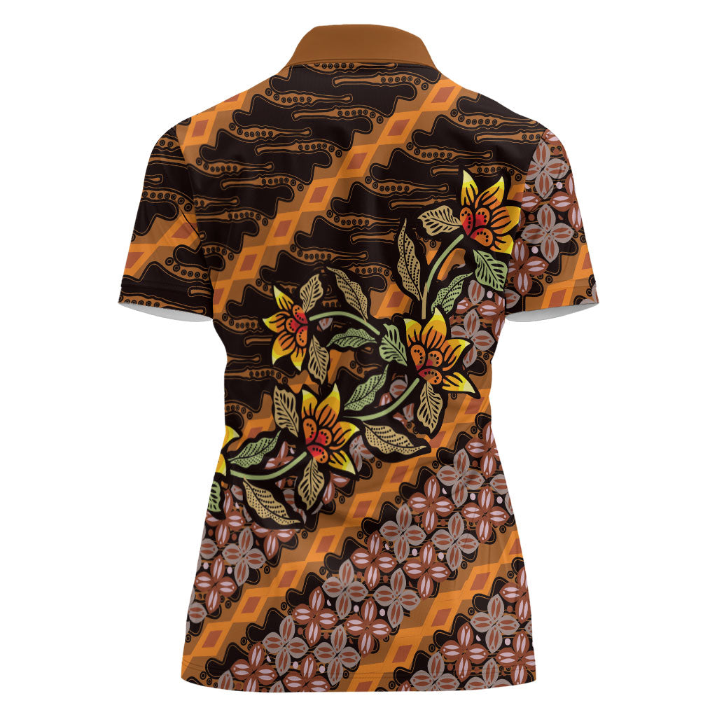 Indonesian Batik Motifs Pattern Floral Art Orange Women Polo Shirt
