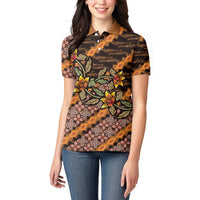 Indonesian Batik Motifs Pattern Floral Art Orange Women Polo Shirt