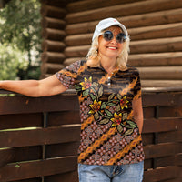 Indonesian Batik Motifs Pattern Floral Art Orange Women Polo Shirt