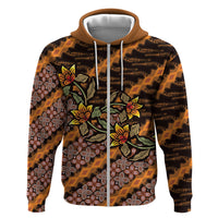 Indonesian Batik Motifs Pattern Floral Art Orange Zip Hoodie