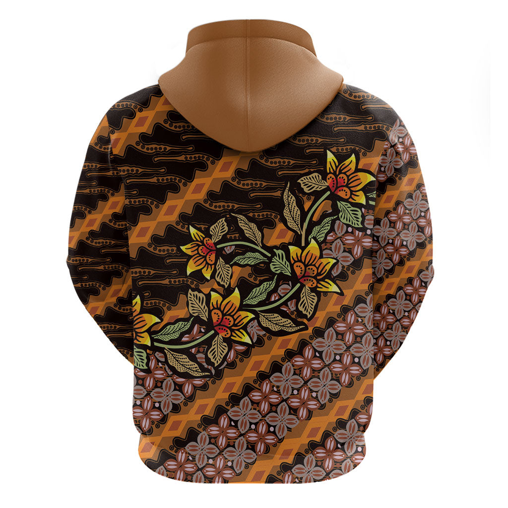 Indonesian Batik Motifs Pattern Floral Art Orange Zip Hoodie