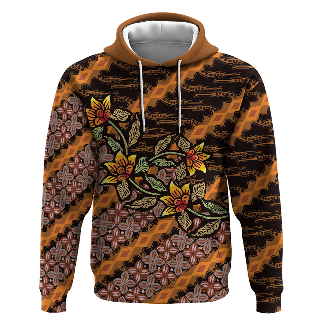 Indonesian Batik Motifs Pattern Floral Art Orange Zip Hoodie
