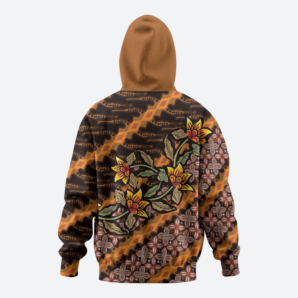 Indonesian Batik Motifs Pattern Floral Art Orange Zip Hoodie