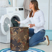 Indonesian Parang Batik Laundry Basket Brown Gold Floral Pattern