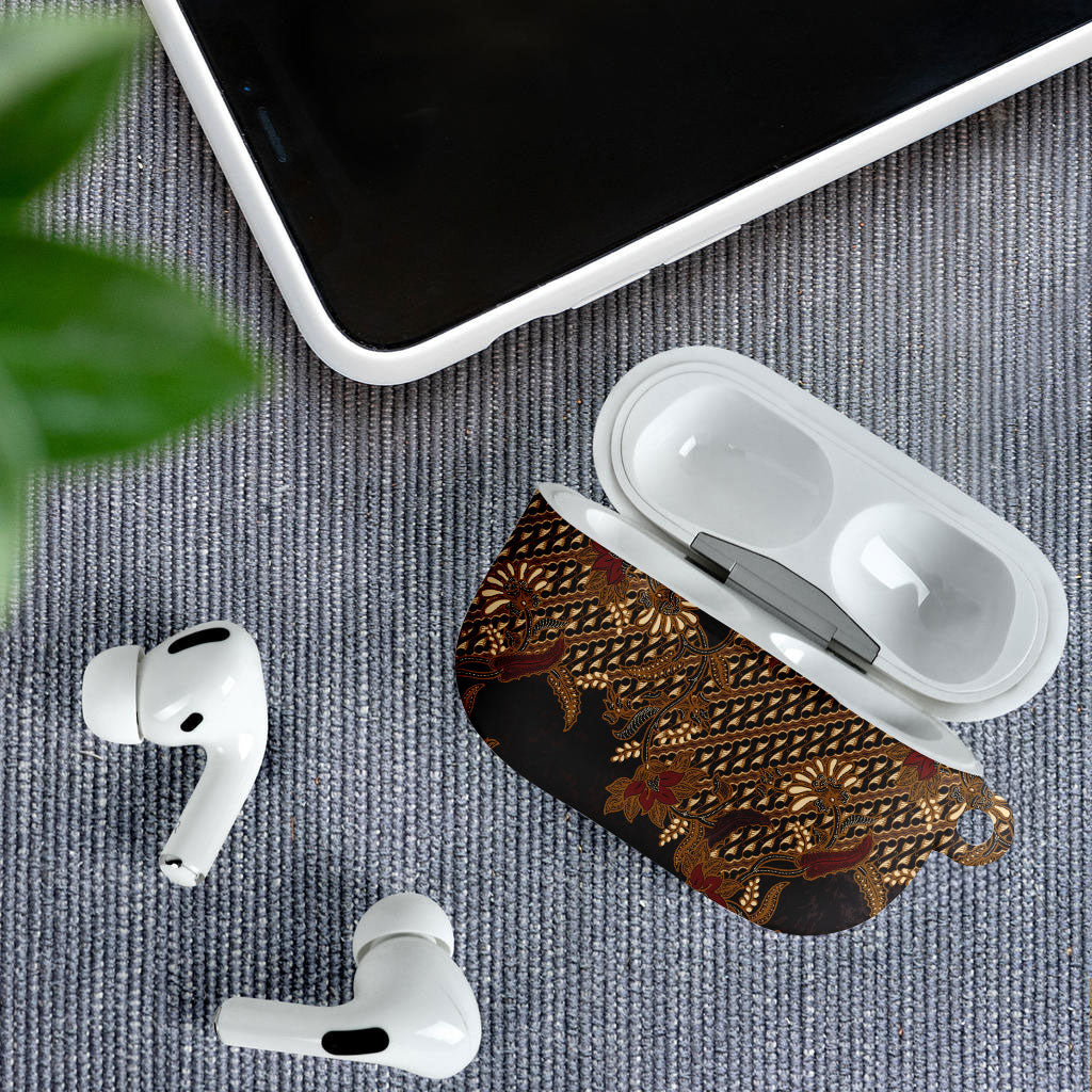 Indonesian Parang Batik AirPods Case Brown Gold Floral Pattern