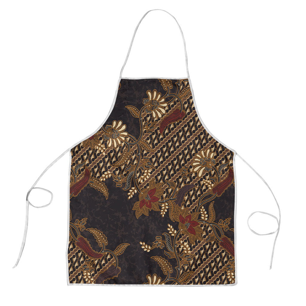 Indonesian Parang Batik Apron Brown Gold Floral Pattern