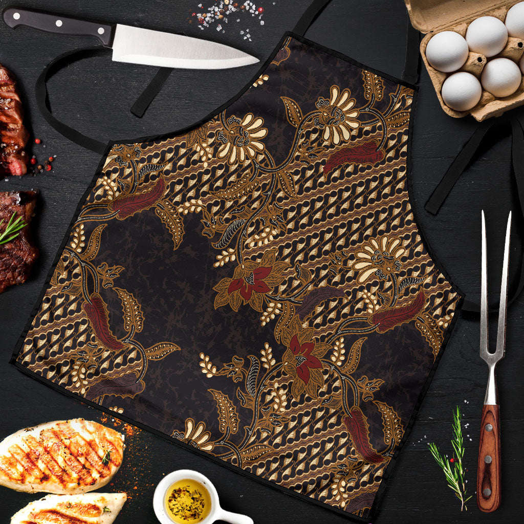 Indonesian Parang Batik Apron Brown Gold Floral Pattern