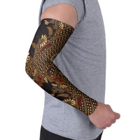 Indonesian Parang Batik Arm Sleeves Brown Gold Floral Pattern