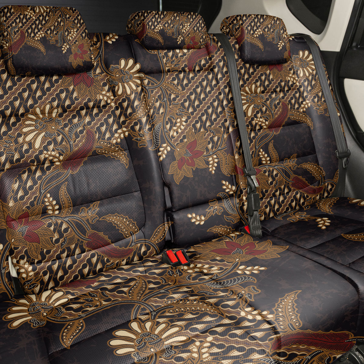 Indonesian Parang Batik Back Car Seat Cover Brown Gold Floral Pattern