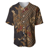 Indonesian Parang Batik Baseball Jersey Brown Gold Floral Pattern