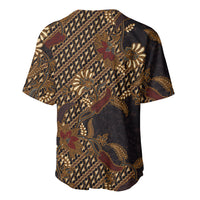 Indonesian Parang Batik Baseball Jersey Brown Gold Floral Pattern