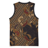 Indonesian Parang Batik Basketball Jersey Brown Gold Floral Pattern