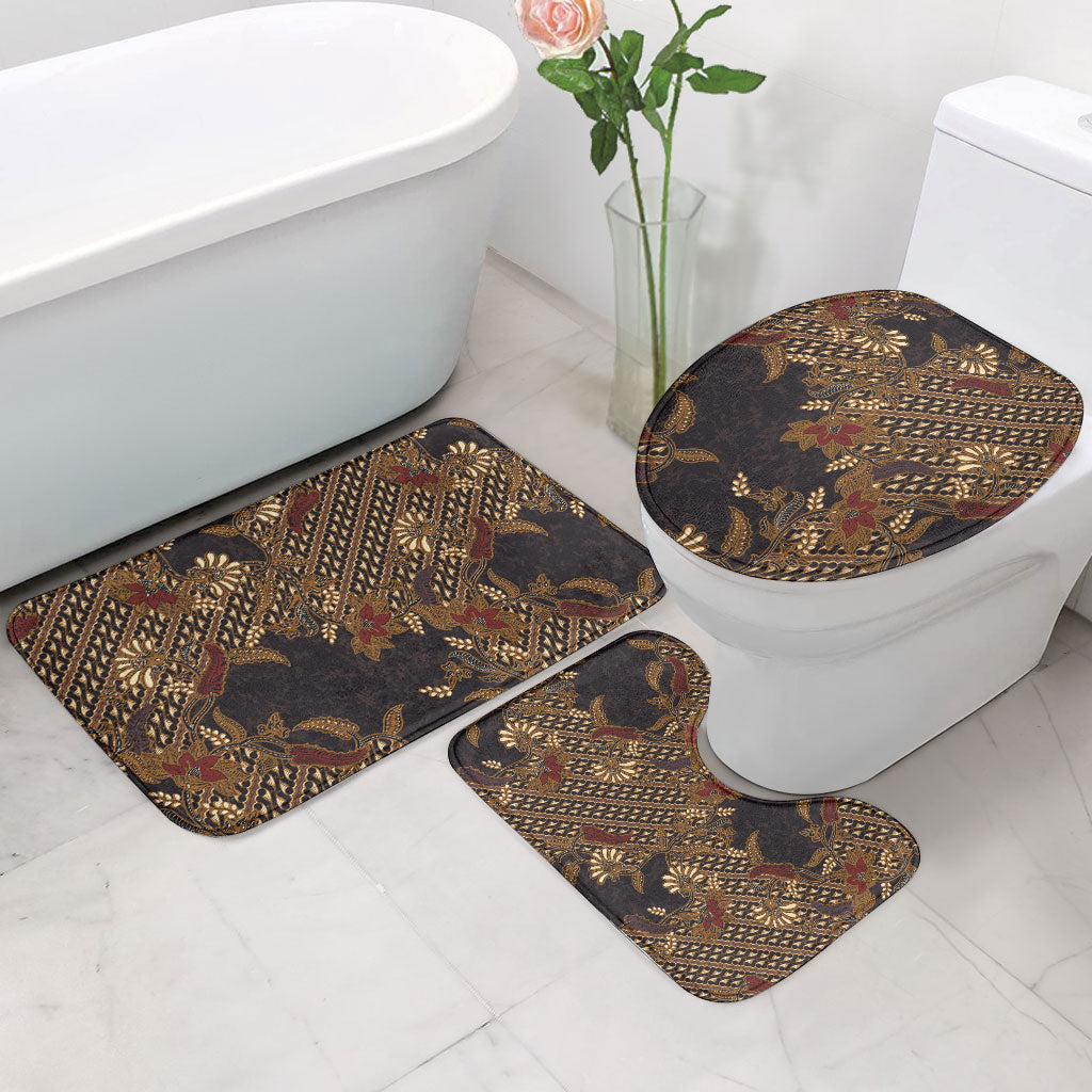 Indonesian Parang Batik Bathroom Set Brown Gold Floral Pattern