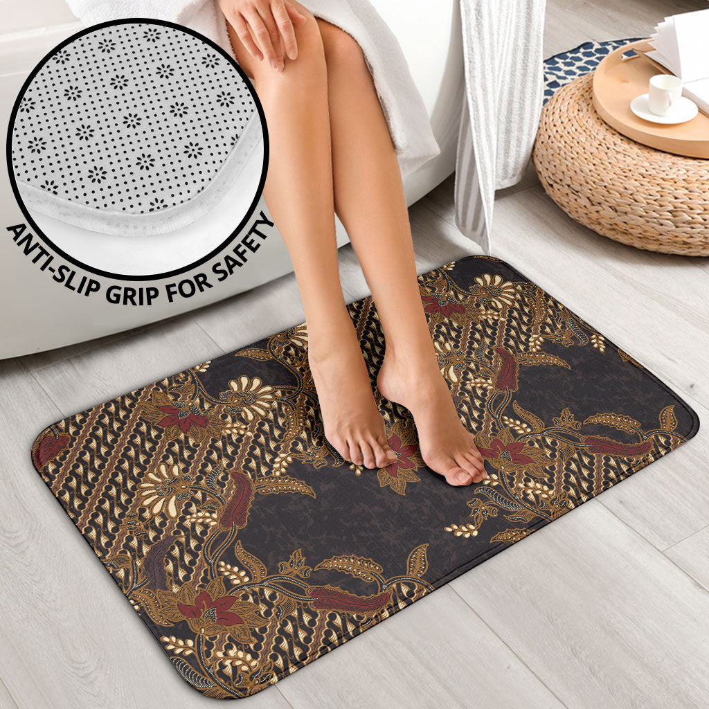 Indonesian Parang Batik Bathroom Set Brown Gold Floral Pattern