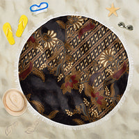 Indonesian Parang Batik Beach Blanket Brown Gold Floral Pattern