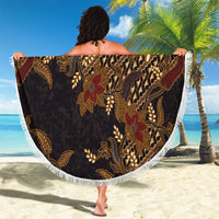 Indonesian Parang Batik Beach Blanket Brown Gold Floral Pattern