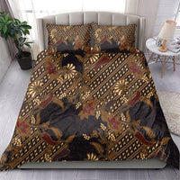 Indonesian Parang Batik Bedding Set Brown Gold Floral Pattern