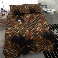 Indonesian Parang Batik Bedding Set Brown Gold Floral Pattern