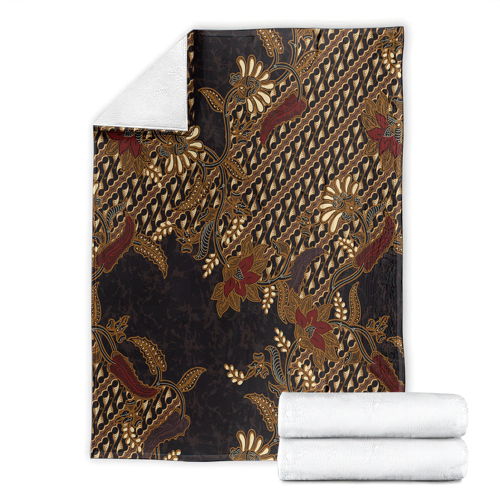 Indonesian Parang Batik Blanket Brown Gold Floral Pattern
