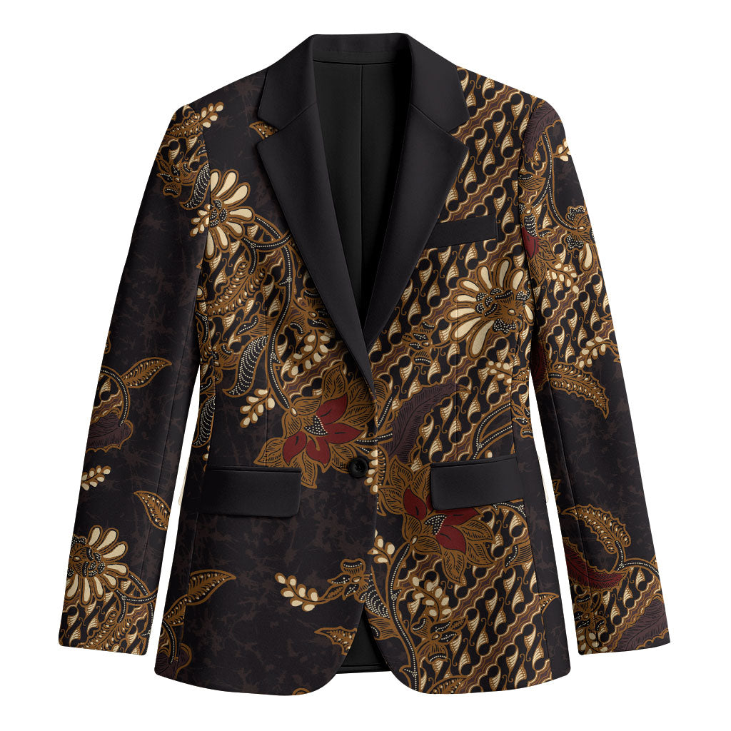 Indonesian Parang Batik Blazer Brown Gold Floral Pattern
