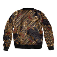 Indonesian Parang Batik Bomber Jacket Brown Gold Floral Pattern