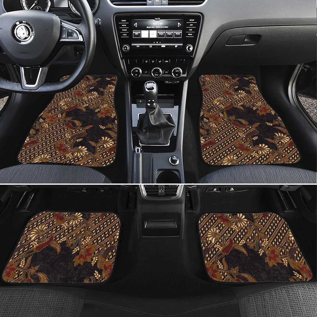 Indonesian Parang Batik Car Mats Brown Gold Floral Pattern