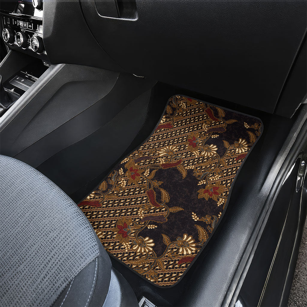 Indonesian Parang Batik Car Mats Brown Gold Floral Pattern
