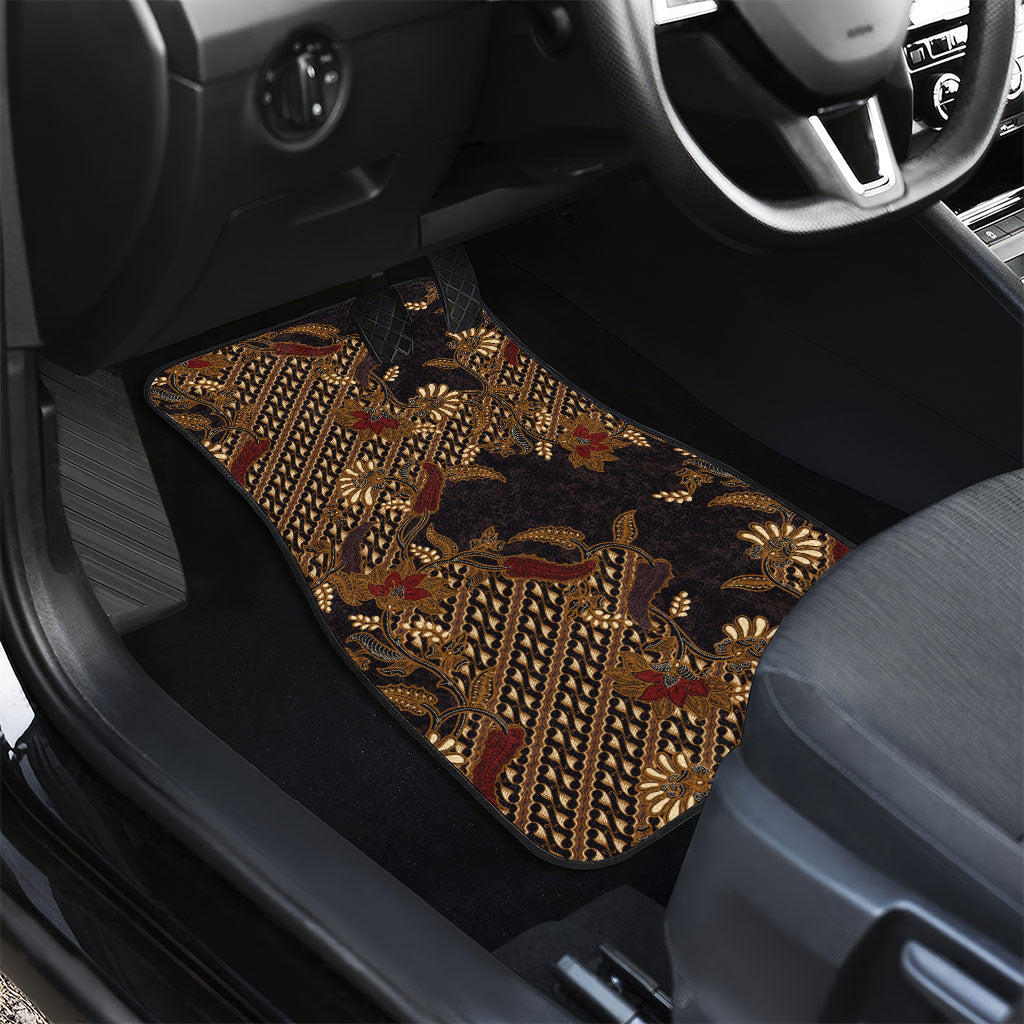 Indonesian Parang Batik Car Mats Brown Gold Floral Pattern
