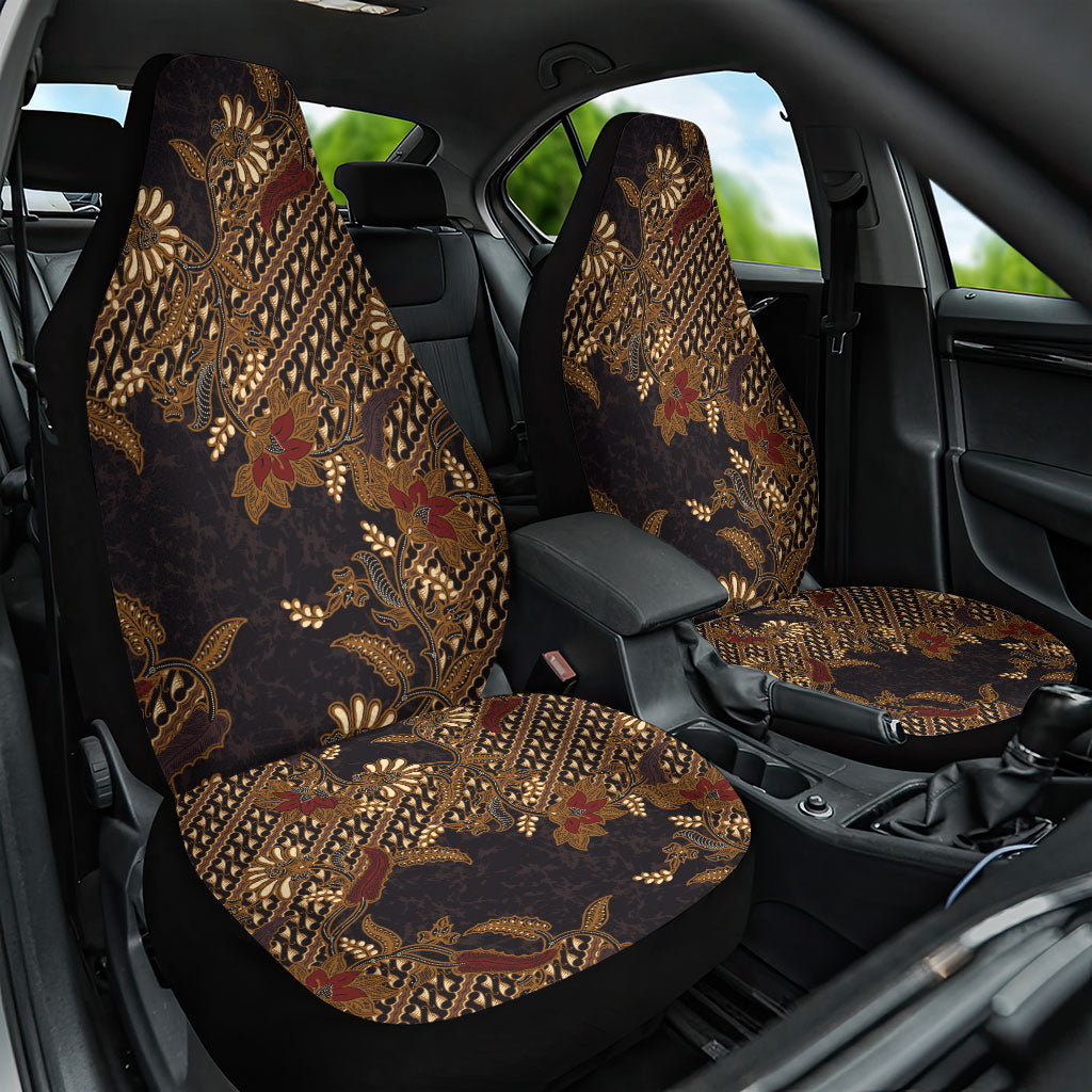 Indonesian Parang Batik Car Seat Cover Brown Gold Floral Pattern