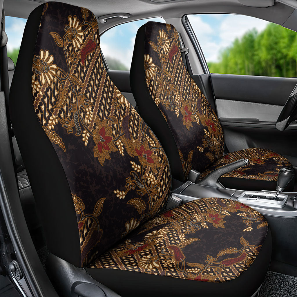 Indonesian Parang Batik Car Seat Cover Brown Gold Floral Pattern