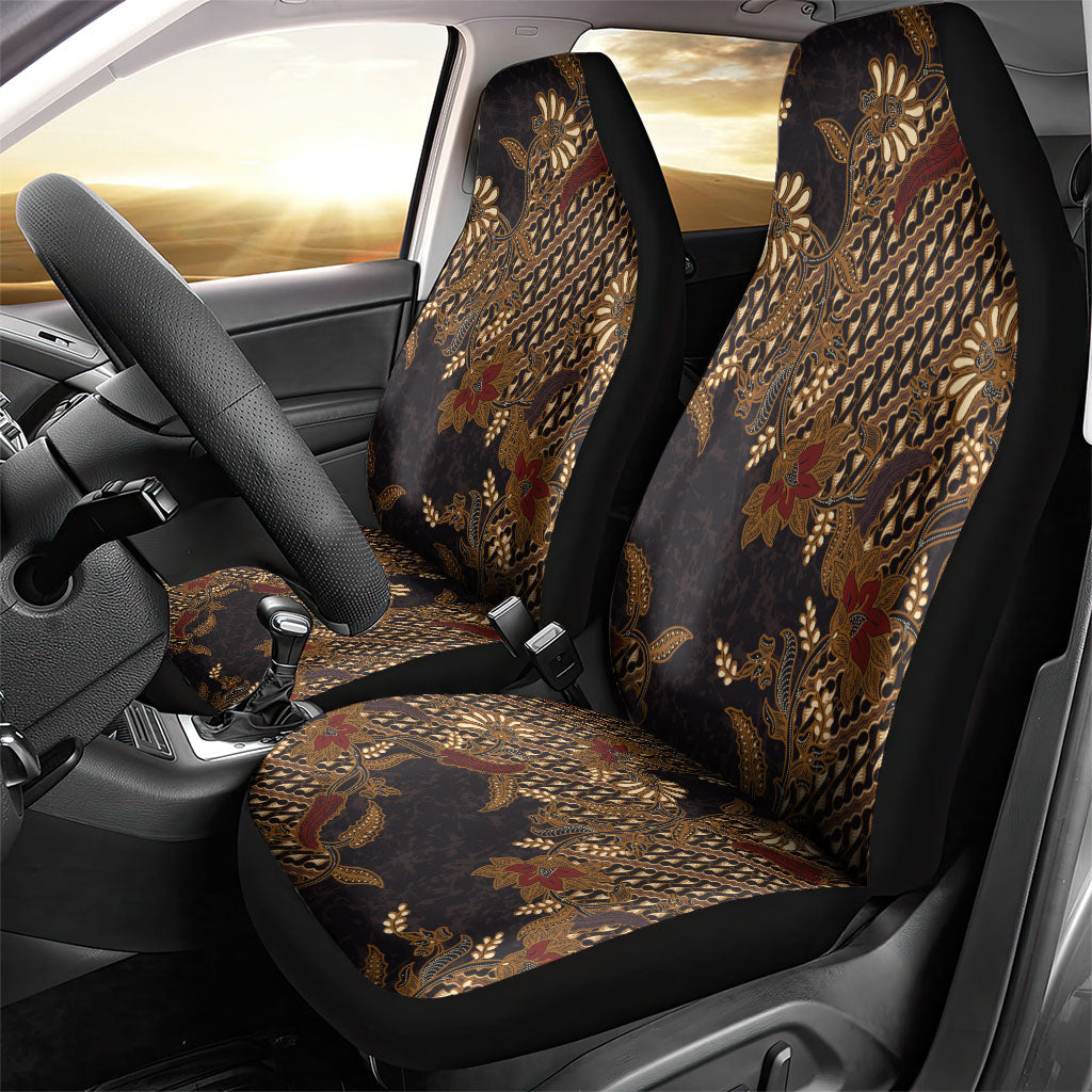 Indonesian Parang Batik Car Seat Cover Brown Gold Floral Pattern
