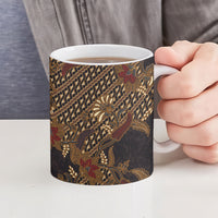 Indonesian Parang Batik Ceramic Mug Brown Gold Floral Pattern