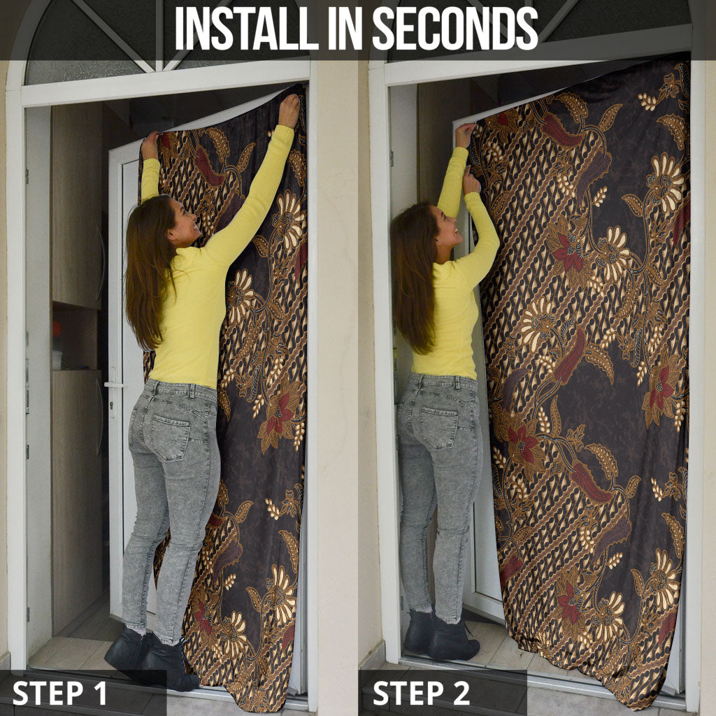 Indonesian Parang Batik Door Cover Brown Gold Floral Pattern