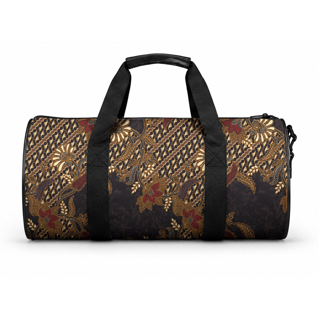 Indonesian Parang Batik Duffle Bag Brown Gold Floral Pattern