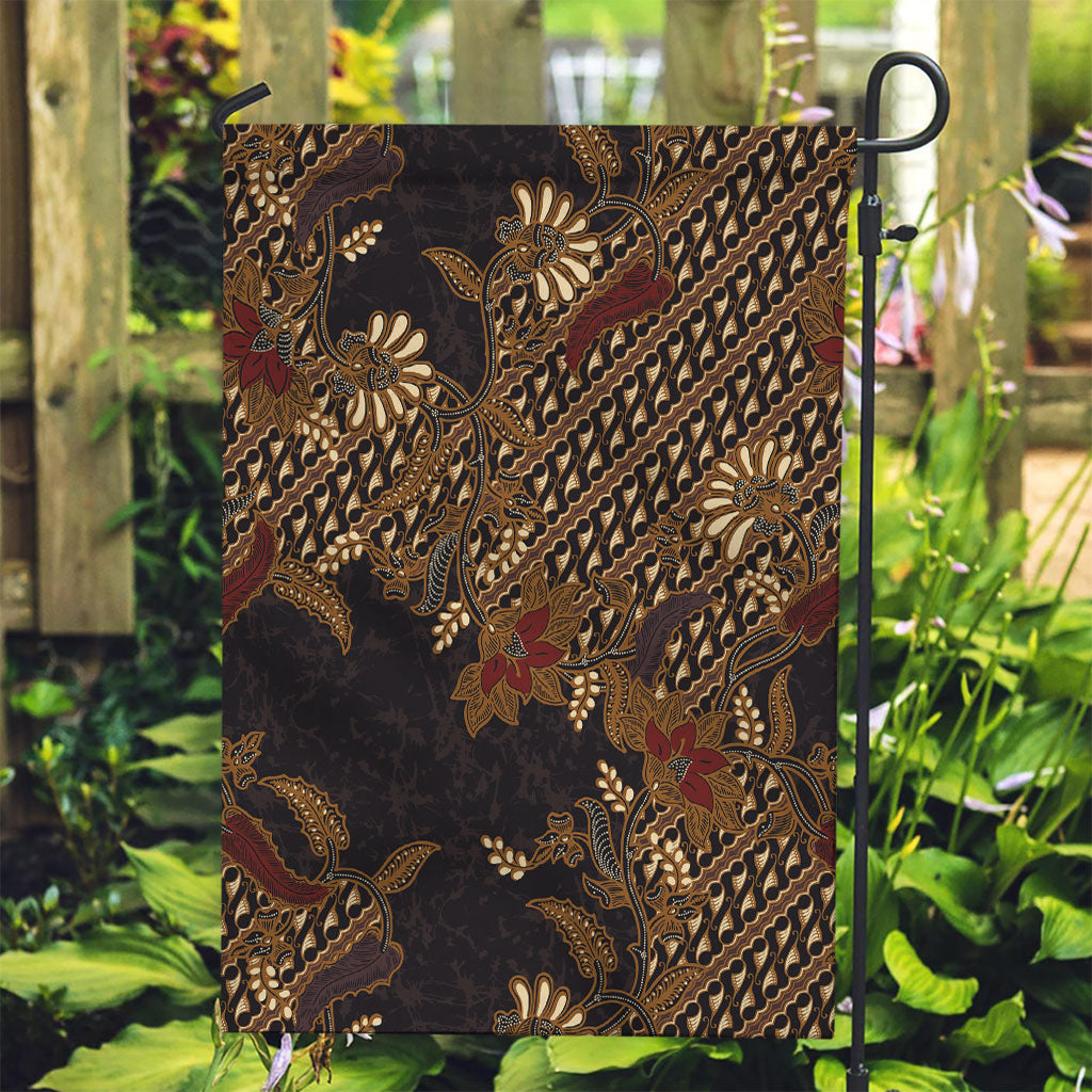 Indonesian Parang Batik Garden Flag Brown Gold Floral Pattern
