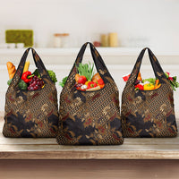 Indonesian Parang Batik Grocery Bag Brown Gold Floral Pattern