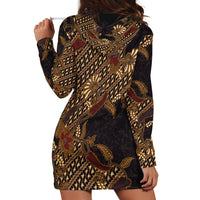 Indonesian Parang Batik Hoodie Dress Brown Gold Floral Pattern