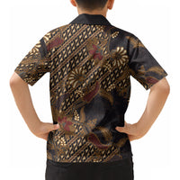 Indonesian Parang Batik Kid Hawaiian Shirt Brown Gold Floral Pattern