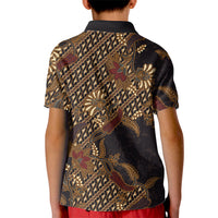 Indonesian Parang Batik Kid Polo Shirt Brown Gold Floral Pattern