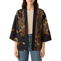 Indonesian Parang Batik Kimono Brown Gold Floral Pattern