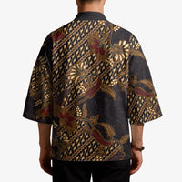 Indonesian Parang Batik Kimono Brown Gold Floral Pattern