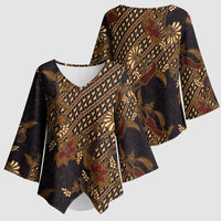 Indonesian Parang Batik Kimono Sleeve Blouse Brown Gold Floral Pattern