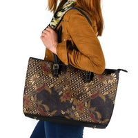 Indonesian Parang Batik Leather Tote Bag Brown Gold Floral Pattern
