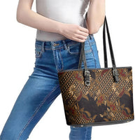 Indonesian Parang Batik Leather Tote Bag Brown Gold Floral Pattern