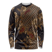 Indonesian Parang Batik Long Sleeve Shirt Brown Gold Floral Pattern