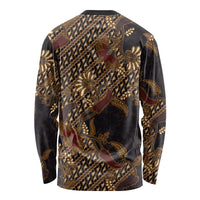 Indonesian Parang Batik Long Sleeve Shirt Brown Gold Floral Pattern