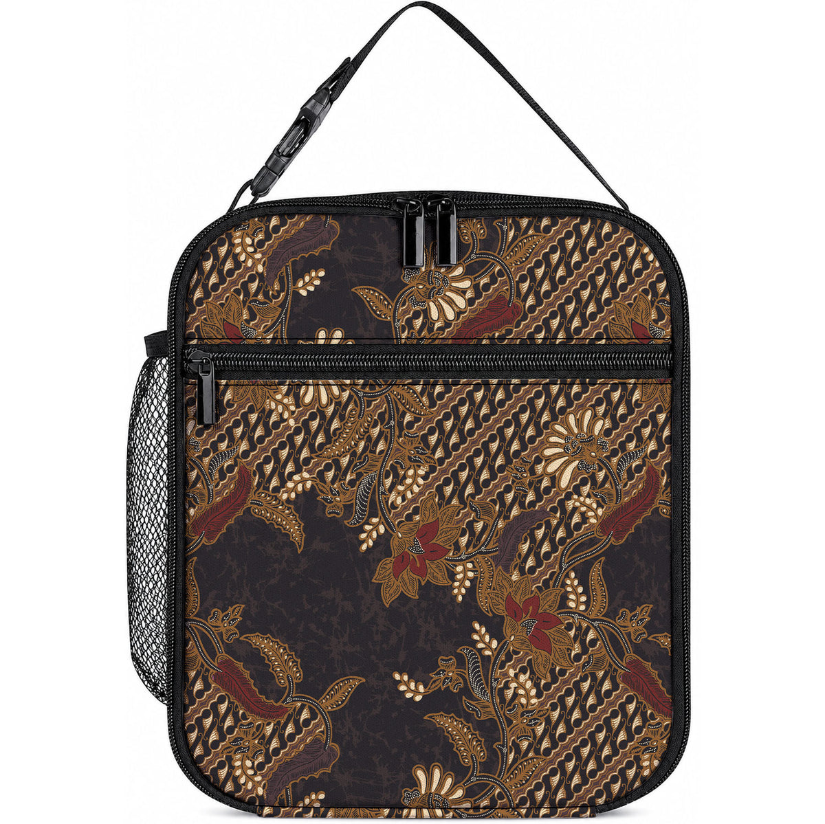 Indonesian Parang Batik Lunch Bag Brown Gold Floral Pattern