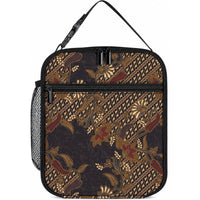 Indonesian Parang Batik Lunch Bag Brown Gold Floral Pattern